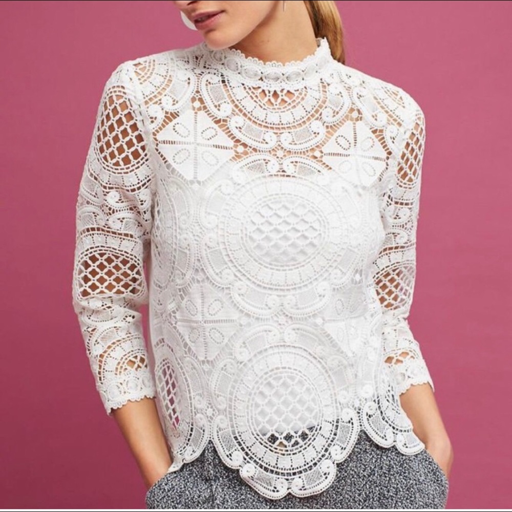 ANTHROPOLOGIE James Coviello Ivory Lace Blouse Top